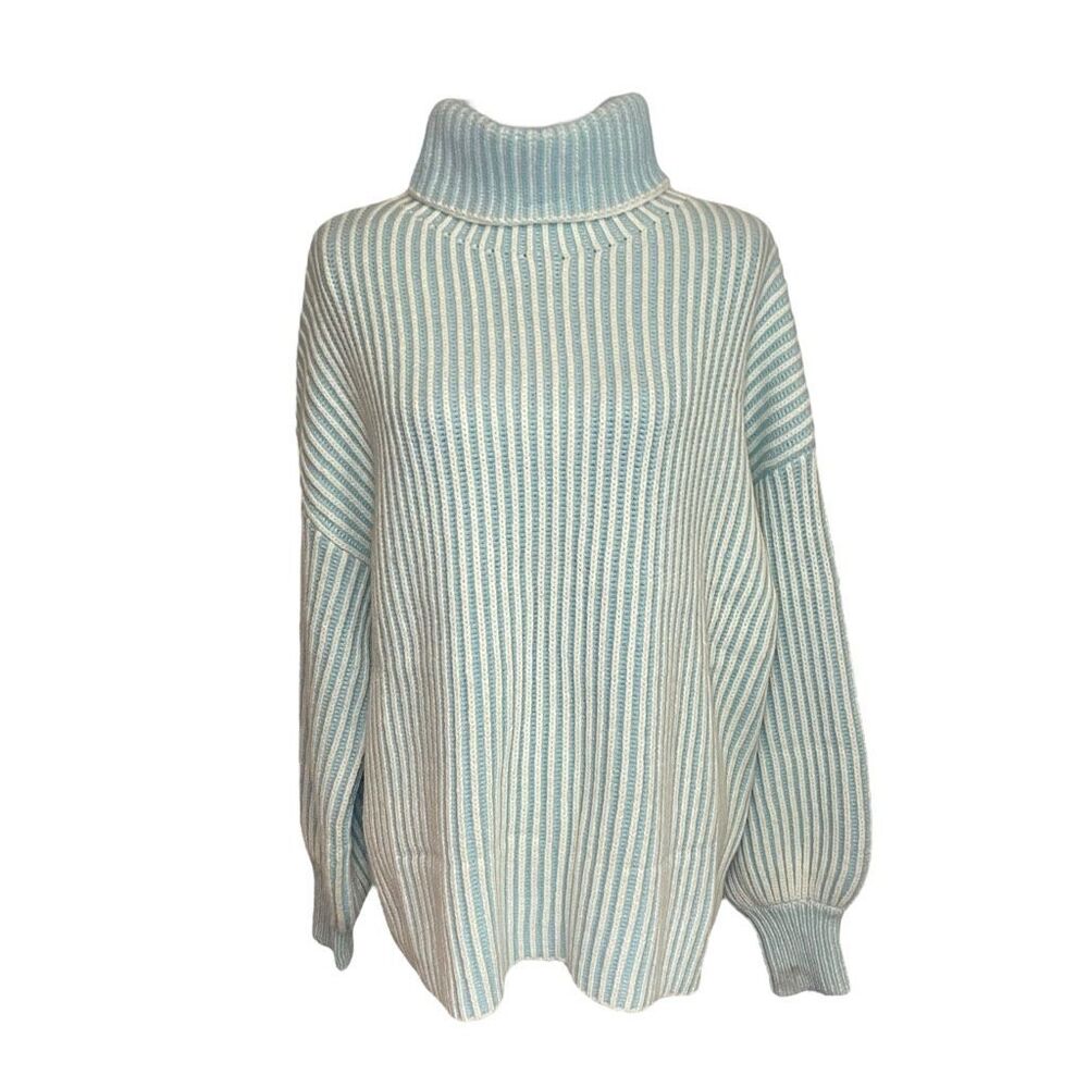 Paisie Striped Turtleneck Knit Jumper Sweater Blue Size L/XL